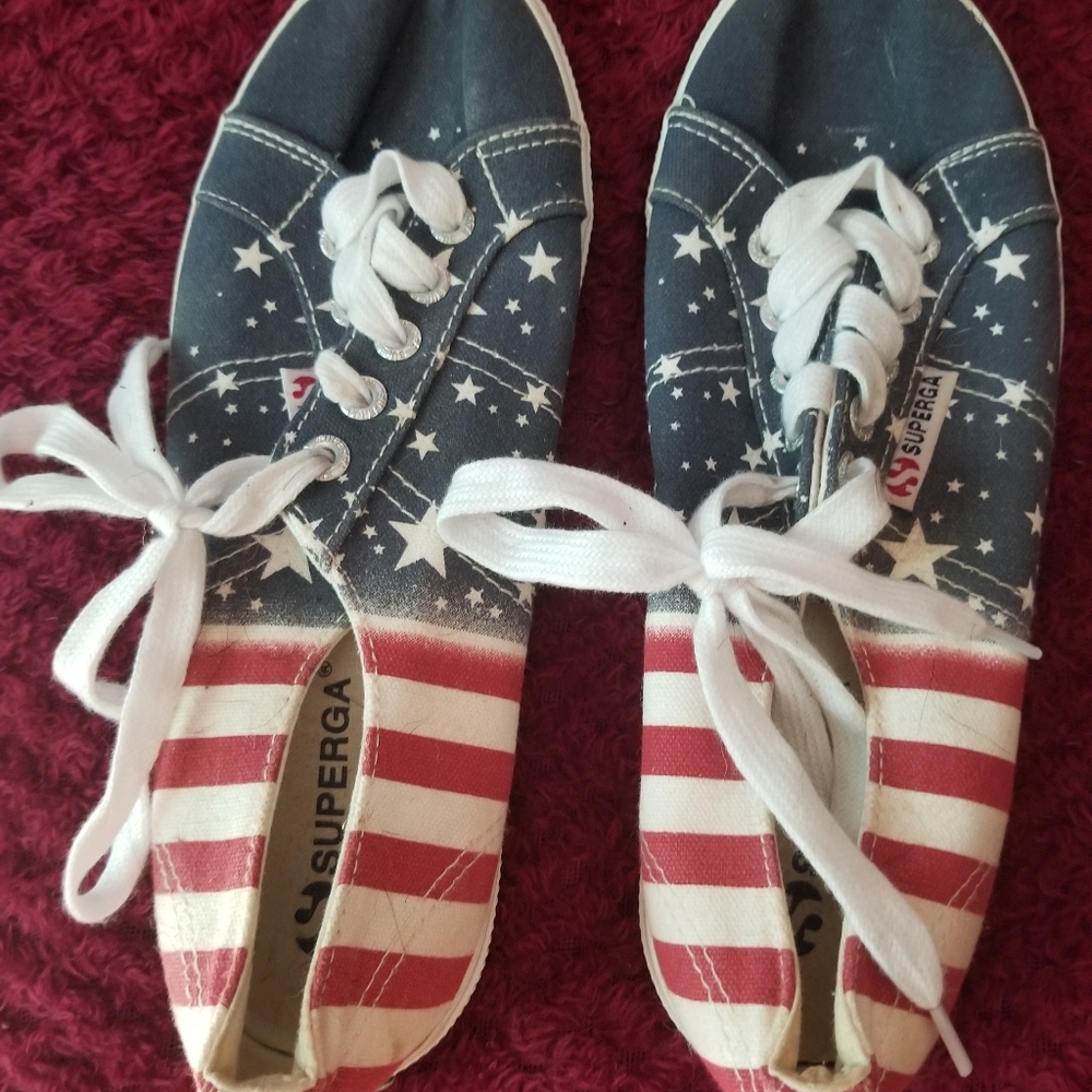 Superga tennis shoe red white and blue